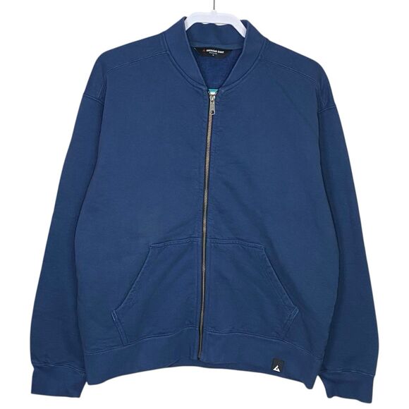 American Giant Jacket Mens M Blue Fleece Bomber Full Zip Heavy Pockets NEW